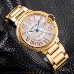 V6 Factory Ballon Bleu De Cartier 904L All Gold Textured Case Silver Face Automatic Couple Watch 